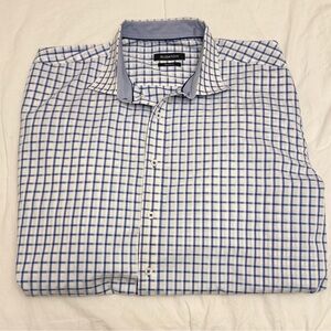 Bugatchi Men's White and Blue Grid Dress Shirt